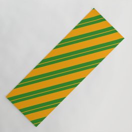[ Thumbnail: Forest Green and Orange Colored Pattern of Stripes Yoga Mat ]