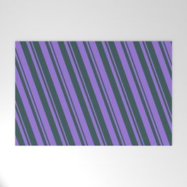 [ Thumbnail: Purple and Dark Slate Gray Colored Lined/Striped Pattern Welcome Mat ]