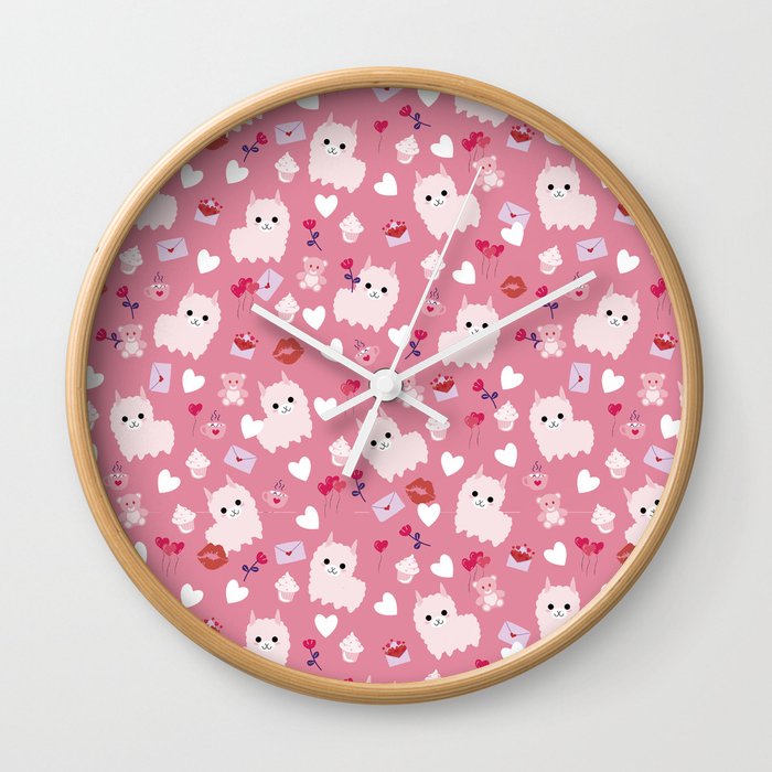 Valentines Kawaii Llama Wall Clock