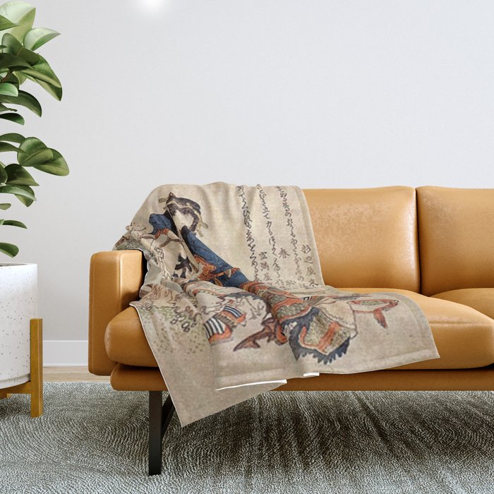 The Strong Oi Pouring Sake by Katsushika Hokusai Throw Blanket