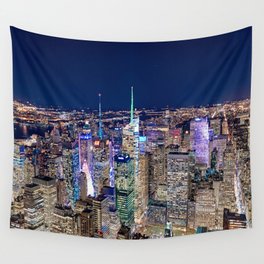 Colorful New York City Skyline Night Wall Tapestry