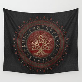 Tree of life with Triquetra Black Red Leather and gold Wall Tapestry