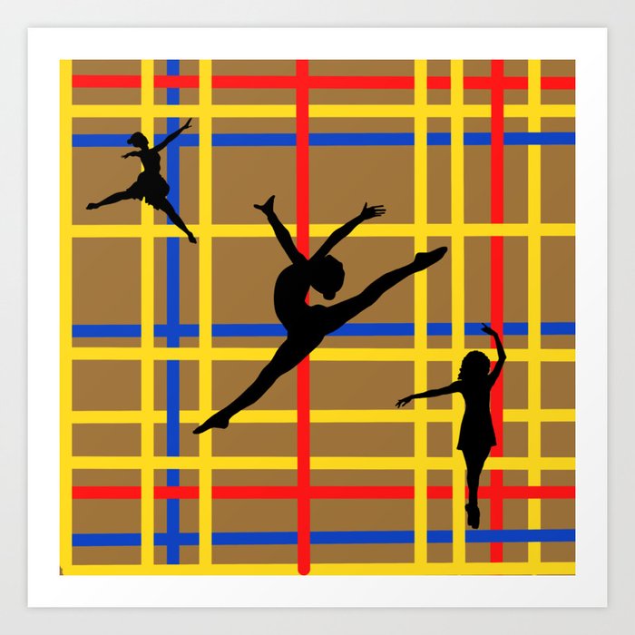 Dancing like Piet Mondrian - New York City I. Red, yellow, and Blue lines on the brown background Art Print