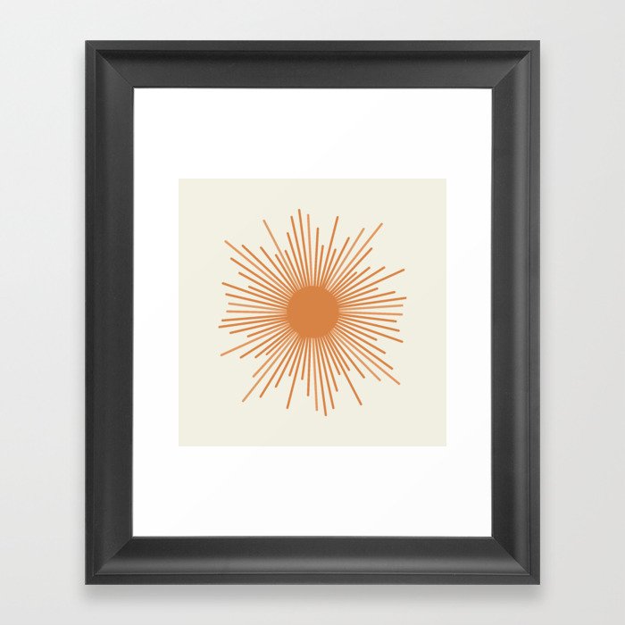 Retro Minimalist Sun in Orange and Off White Cream Framed Art Print