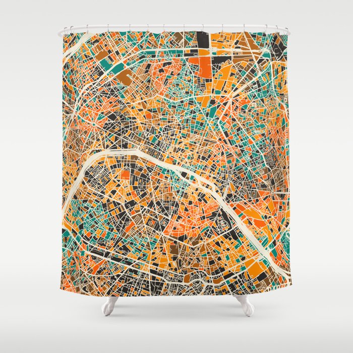 Paris mosaic map #2 Shower Curtain