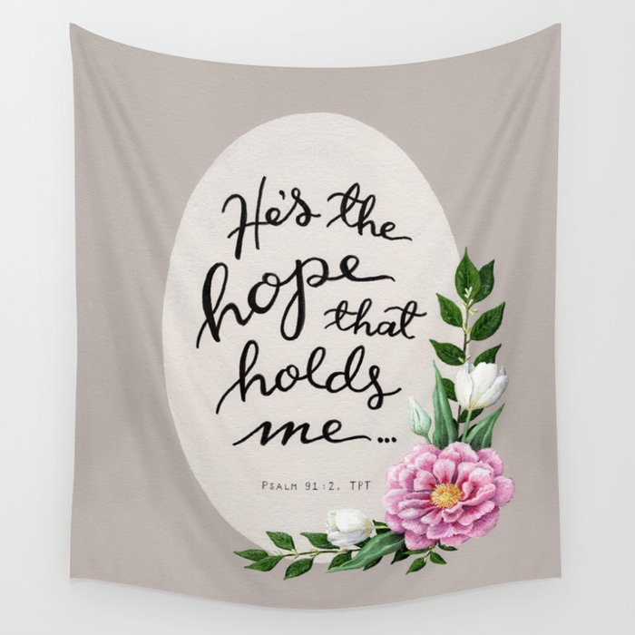 Peony Psalm 91 Bible Verse Hand Lettering Art Wall Tapestry