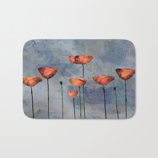 Poppyfield against the blue sky- abstract watercolor artwork Bath Mat