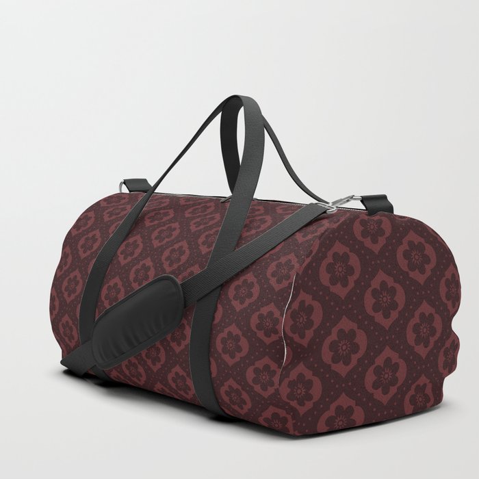 Dark red Moroccan floral with dots Duffle Bag