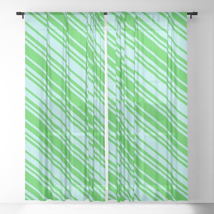 Turquoise & Lime Green Colored Pattern of Stripes Sheer Curtain