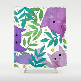 Cats and branches - purple and green Shower Curtain