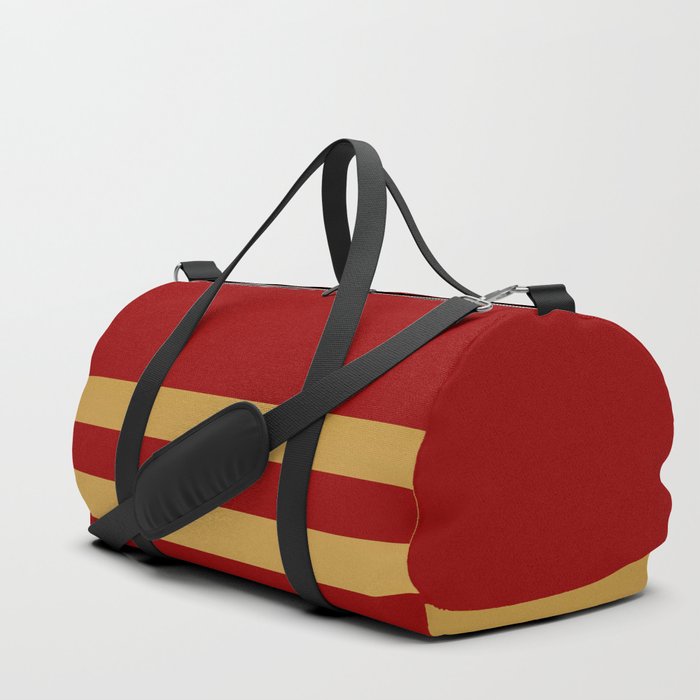 Solid Christmas Dark Red and Gold Stripes Split in Horizontal Halves Duffle Bag