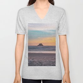 Sea Stack Beach Sunset | Oregon Coast Travel Photography V Neck T Shirt