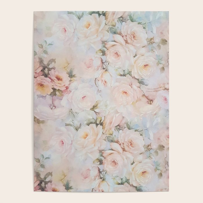 Vintage romantic blush pink ivory elegant rose floral Poster by Pink