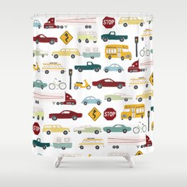 Beep Beep! Cars and Trucks Traffic Pattern Shower Curtain