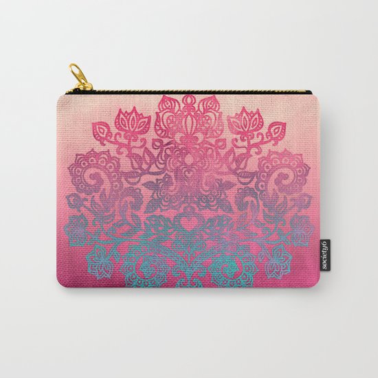 Ombre Canvas Folk Art Doodle in aqua, pink & peach Carry-All Pouch