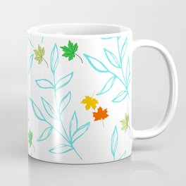 Big and Small Leaves on Blue Coffee Mug