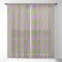 [ Thumbnail: Orchid & Green Colored Lines/Stripes Pattern Sheer Curtain ]