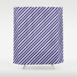 [ Thumbnail: Dark Slate Blue and Light Grey Colored Lined/Striped Pattern Shower Curtain ]