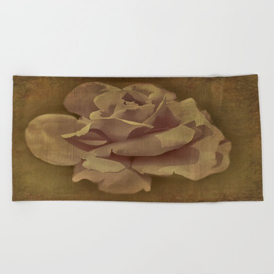 Painterly Vintage Antique Rose Beach Towel