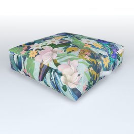 Watercolor Spring Flowers Birds Pattern Outdoor Floor Cushion