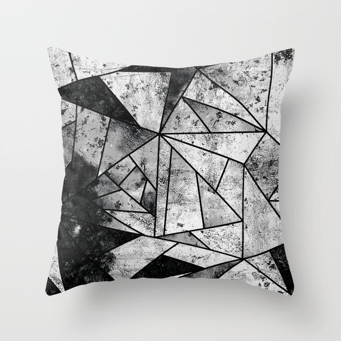 Modern Black and White Geometric Stone Throw Pillow