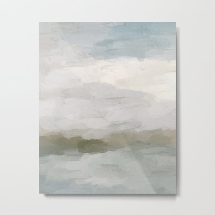 Break in the Weather I - Gray Blue Sage Green Sunrise Abstract Nature Ocean Painting Art Print Metal Print