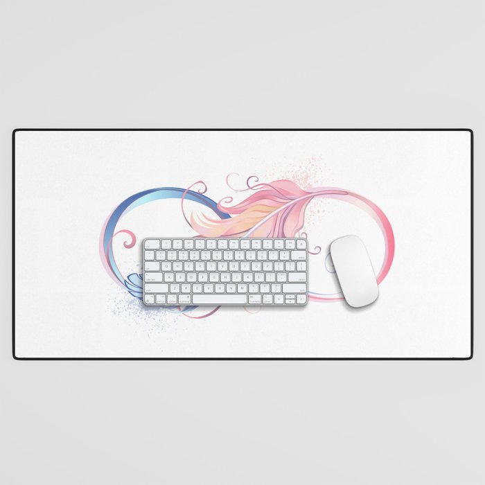 Infinity Symbol with Pink Feather Desk Mat