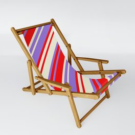 [ Thumbnail: Purple, Red, and Beige Colored Striped Pattern Sling Chair ]