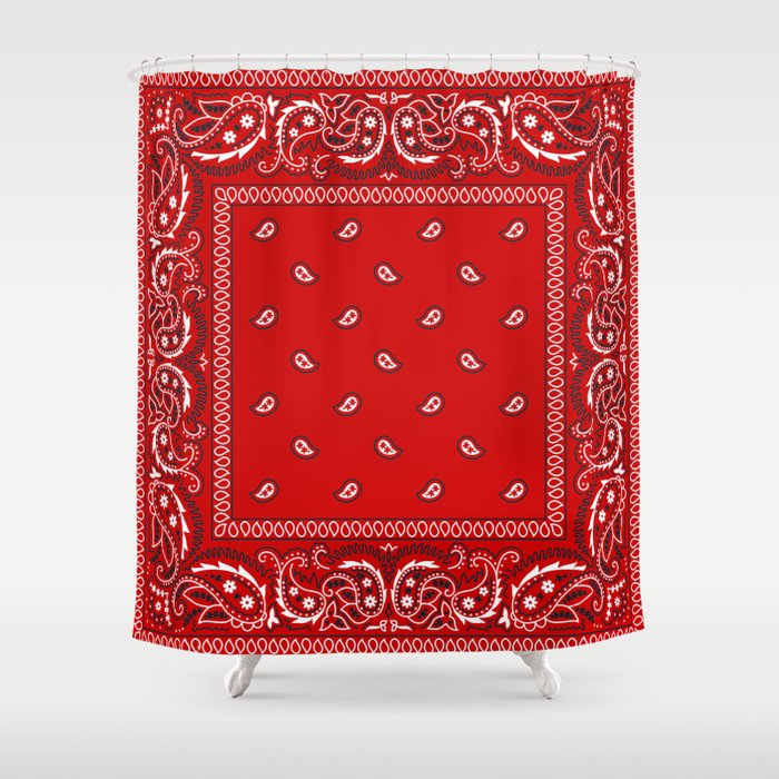 Paisley Bandana Red Southwestern, Red Paisley Print Shower Curtain