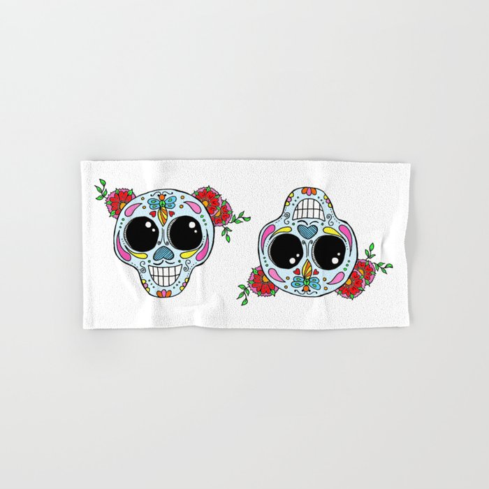 Sugar skull with flowers and bee Hand & Bath Towel