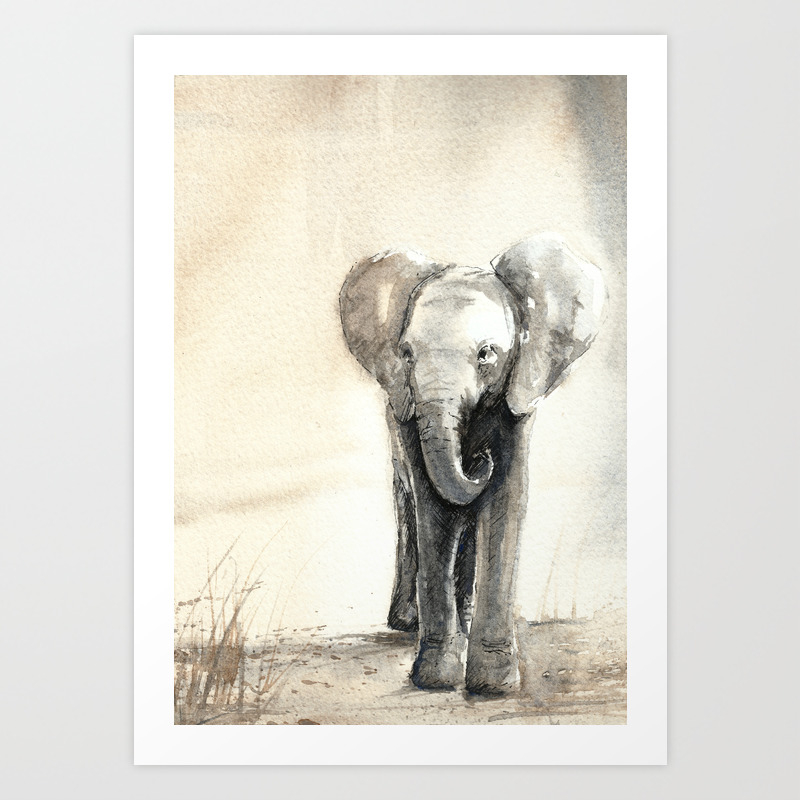 Baby Elephant Walking Art Print By Shelleykjones Society6