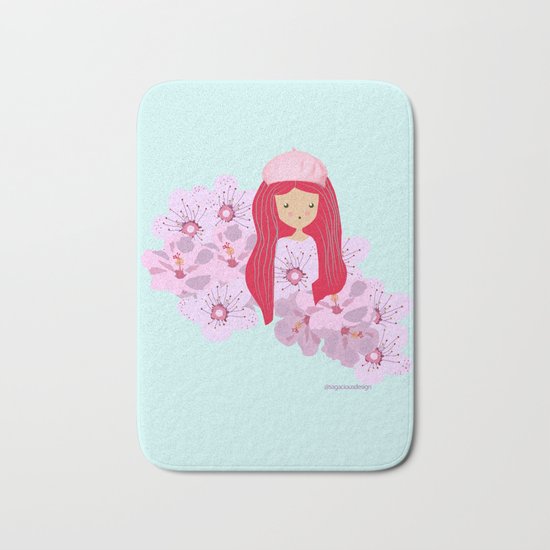 Girl on flowers Bath Mat