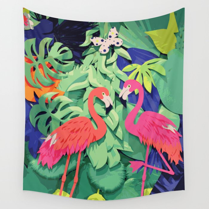 Tropical flamingo Wall Tapestry