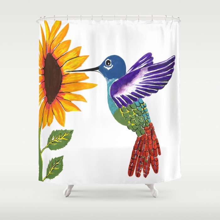 The Sunflower And Hummingbird Shower Curtain By Kathleensartoris
