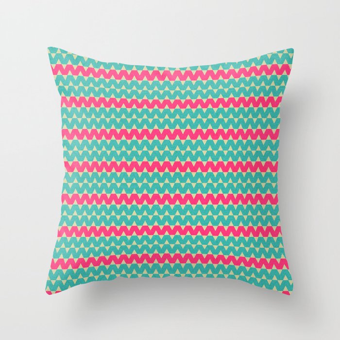 Blue & Pink Geometric Zig-Zag Pattern Throw Pillow