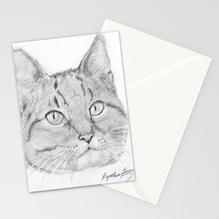 Cat Face Realistic Pencil Sketch Drawing Stationery Cards By
