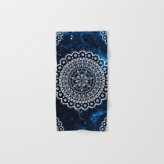 Moroccan Mandala on blue ink Hand & Bath Towel