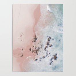 Aerial Beach Print - Pink Sand Beach - Ocean -  Sea Travel photography - Original Sea Bliss Poster