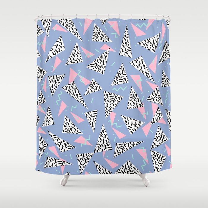 Trendy triangles geometric pop pattern pink black and white minimal gifts Shower Curtain
