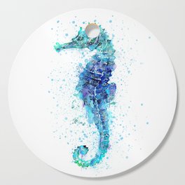 Blue Turquoise Watercolor Seahorse Cutting Board