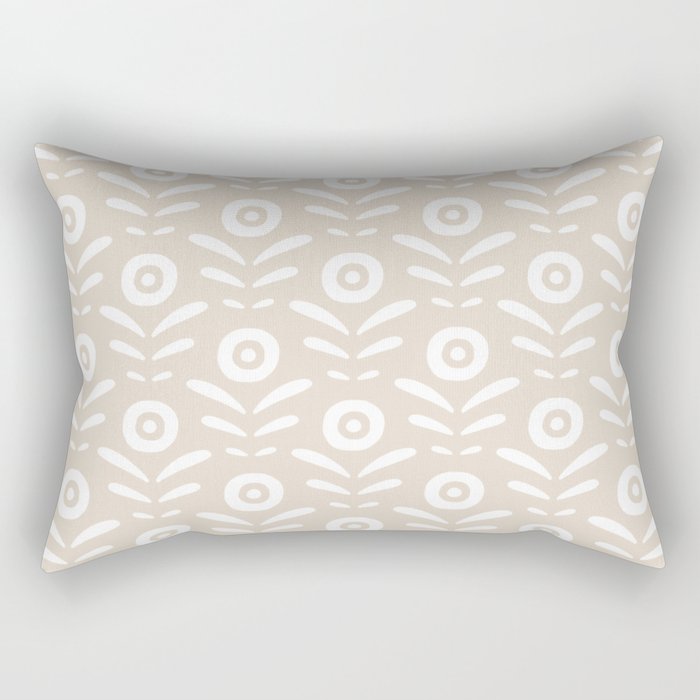 Beige and white abstract floral pattern Rectangular Pillow