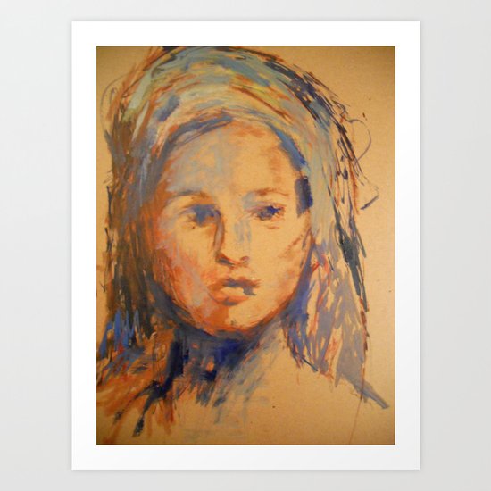 Woman Drawn In Oil Paint Art Print
