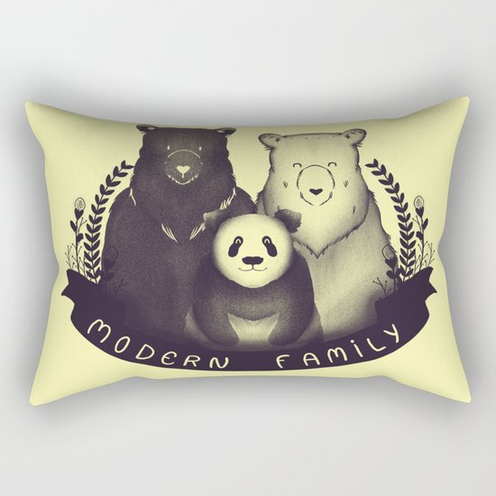 Modern Bear Family (Yellow) Rectangular Pillow