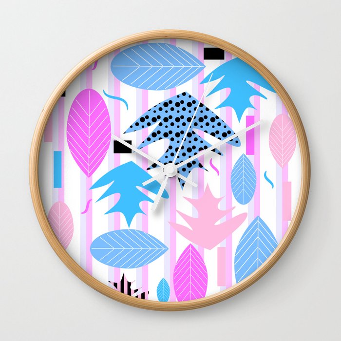 Leaf mix in pink and blue Wall Clock
