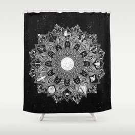 Zodiac Signs Mandala with Starry Background Shower Curtain