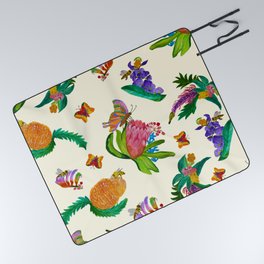Aussie native flowers pattern with soft pink background Picnic Blanket