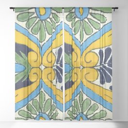 Amarillo talavera tile mexican yellow azulejo Sheer Curtain