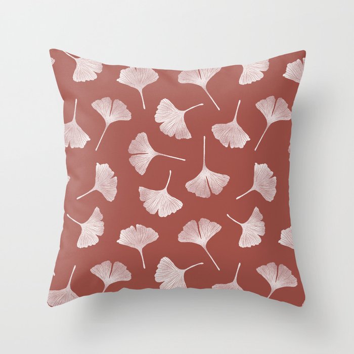 Ginkgo Biloba Pattern | Terracota Background Throw Pillow