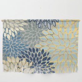 Floral Print, Yellow, Gray, Blue, Teal Wall Hanging