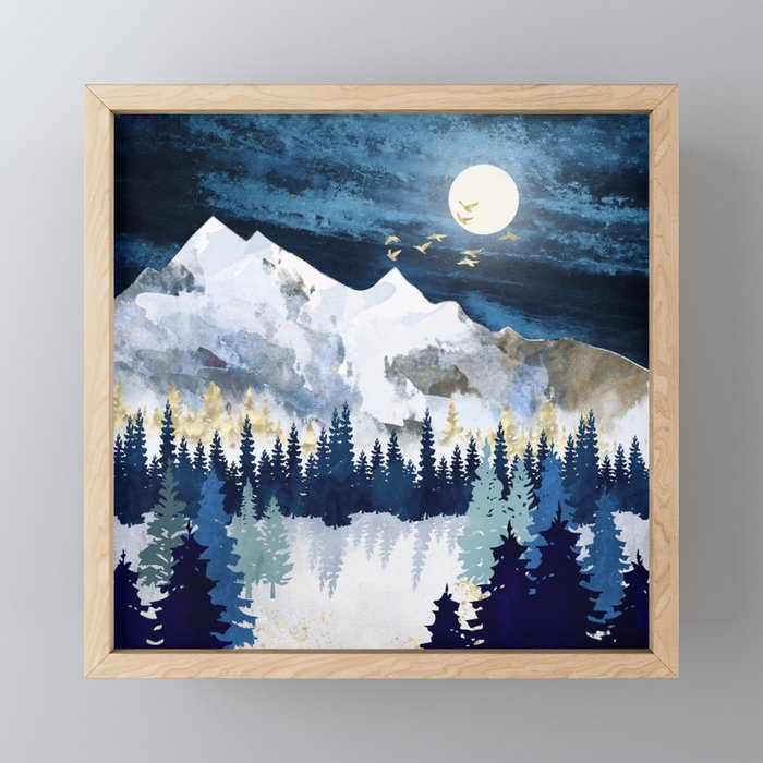 Moonlit Snow Framed Mini Art Print
